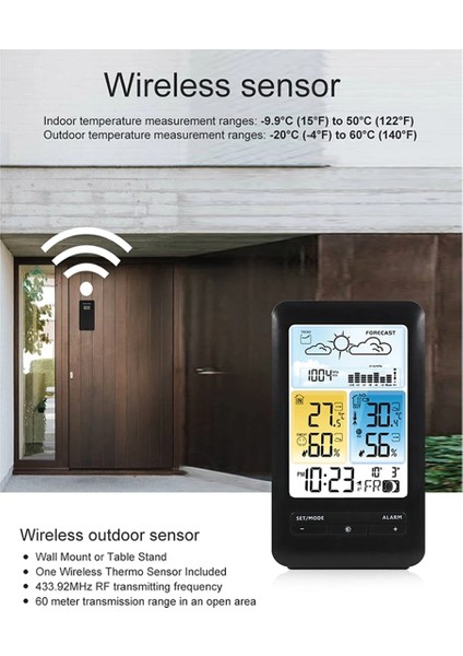 Kablosuz Dijital Ekran Hava Istasyonu Termometresi, Sıcaklık ve Nem Çartı Saat, Hava Tahmini Sensörü (Yurt Dışından) fırsatları