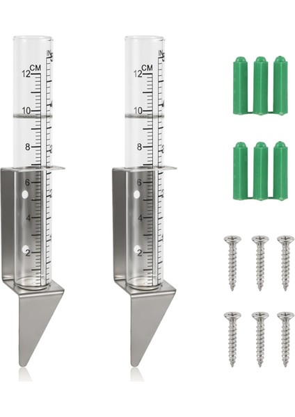 2pcs Yağmur Göstergeleri Açık Hava, 5 Inç Kapasiteli Cam Yağmur Ölçer 2&#39;den 2&#39;den Paslanmaz Çelik Tutucu Yağmur Ölçer (Yurt Dışından)