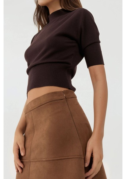 Kadın Fermuarlı Yüksek Bel Süet Uzun Etek Deve Kahvesi fırsatları