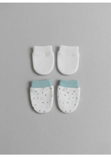 %100 Pamuklu 2'li Eldiven Seti - Beyaz / Yıldızlar