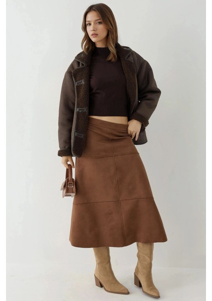 Kadın Fermuarlı Yüksek Bel Süet Uzun Etek Deve Kahvesi indirimleri