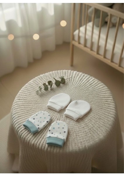 %100 Pamuklu 2'li Eldiven Seti - Beyaz / Yıldızlar fırsatları