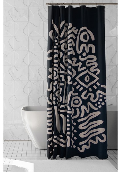 Banyo Perdesi, Ritmik Izler Desenli Duş Perdesi, Küvet Perdesi, Halka Hediyeli 175X200CM Bp-91