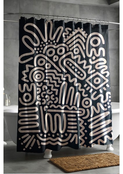 Banyo Perdesi, Ritmik Izler Desenli Duş Perdesi, Küvet Perdesi, Halka Hediyeli 175X200CM Bp-91 fiyatları