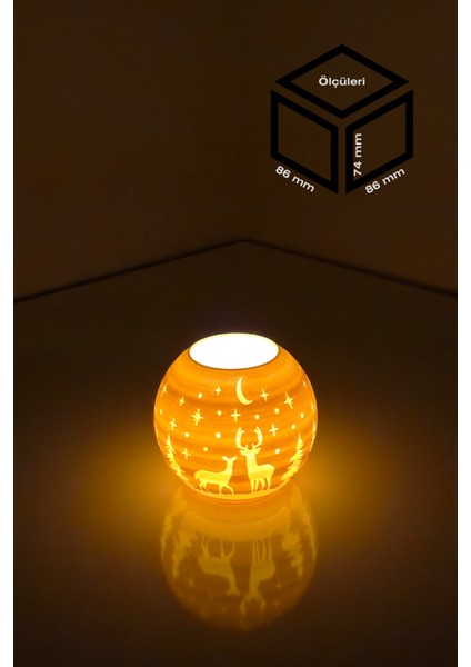 Yılbaşı Geyik Modelli Tealight Girintili Mumluk NO.2101N (Led Işık Dahil)