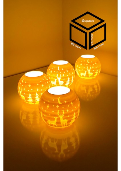 Yılbaşı Geyik Modelli Tealight Girintili Mumluk NO.2101N (Led Işık Dahil)