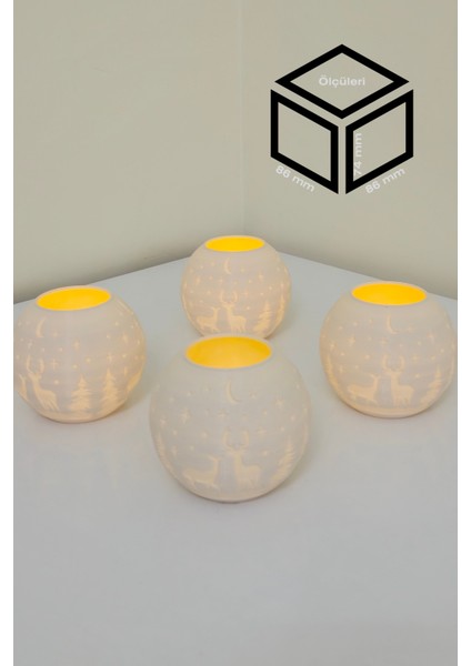 Yılbaşı Geyik Modelli Tealight Girintili Mumluk NO.2101N (Led Işık Dahil)