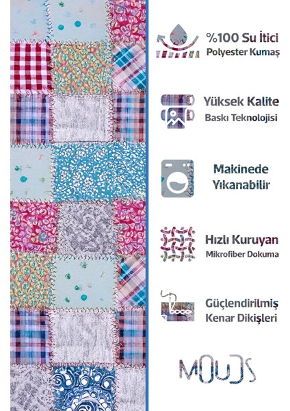 Banyo Perdesi, Renkli Yamalar Desenli Duş Perdesi, Küvet Perdesi, Halka Hediyeli 175X200CM Bp-05 fiyatları