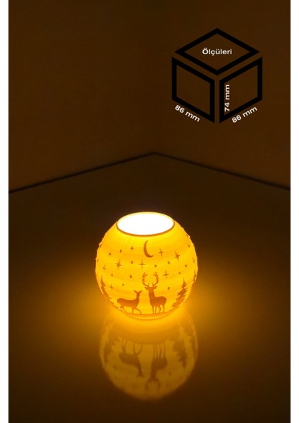 Yılbaşı Geyik Modelli Tealight Çıkıntılı Mumluk NO.2101P (Led Işık Dahil)