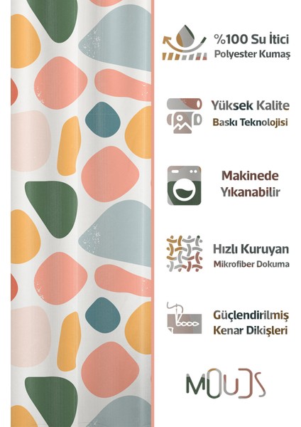 Banyo Perdesi, Renkli Oval Desenli Duş Perdesi, Küvet Perdesi, Halka Hediyeli 175X200CM Bp-28 fiyatları