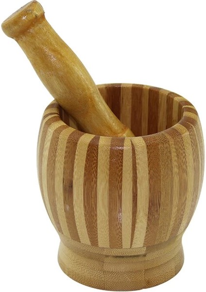 Ahşap Bambu - Çizgili Havan Sarımsak Dövecek Ç: 8.5--D: 6.8 --Y: 10CM Fileli Ambalaj (5148)