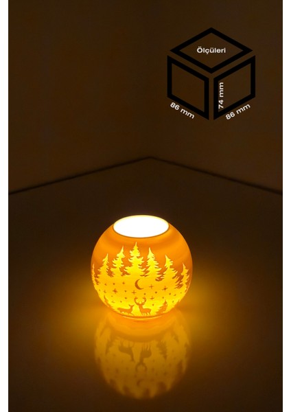 Yılbaşı Geyik Modelli Tealight Girintili Mumluk NO.2102N (Led Işık Dahil)