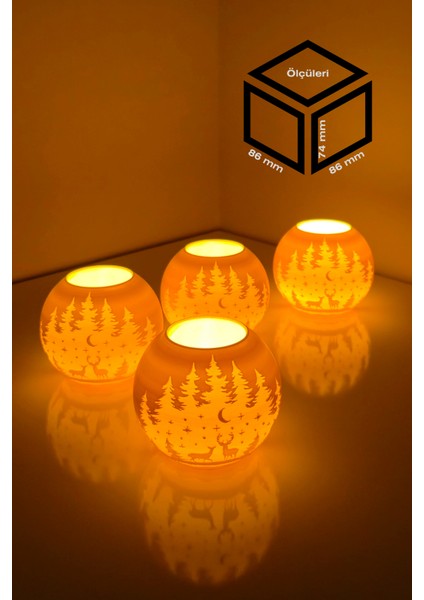 Yılbaşı Geyik Modelli Tealight Girintili Mumluk NO.2102N (Led Işık Dahil)