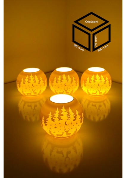 Yılbaşı Geyik Modelli Tealight Girintili Mumluk NO.2102N (Led Işık Dahil)