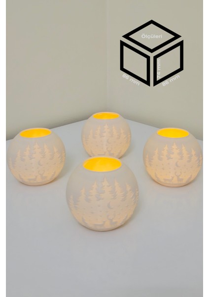 Yılbaşı Geyik Modelli Tealight Girintili Mumluk NO.2102N (Led Işık Dahil)