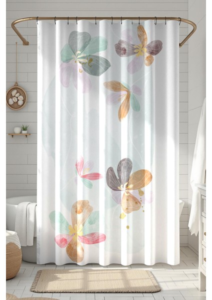Banyo Perdesi, Pastel Çiçek Yağmuru Desenli Duş Perdesi Küvet Perdesi Halka Hediyeli 175X200CM Bp-70