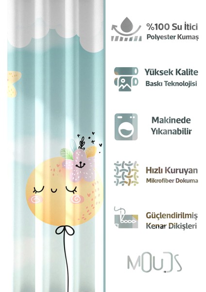 Banyo Perdesi, Gökyüzü Masalı Desenli Duş Perdesi, Küvet Perdesi, Halka Hediyeli 175X200CM Bp-82 modelleri