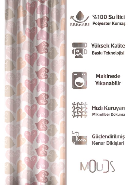 Banyo Perdesi, Renkli Kalpler Desenli Duş Perdesi, Küvet Perdesi, Halka Hediyeli 175X200CM Bp-87 fiyatları