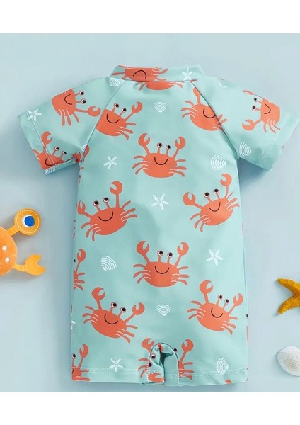 Turkuaz Yengeç Desenli Bebek Mayo – Fermuarlı, Rahat ve Esnek Yazlık Tulum Mayo Swimwear fiyatları