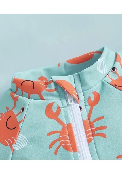 Turkuaz Yengeç Desenli Bebek Mayo – Fermuarlı, Rahat ve Esnek Yazlık Tulum Mayo Swimwear fırsatları