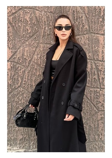 Sophia Siyah Premium Uzun Kaşe Kaban fiyatları