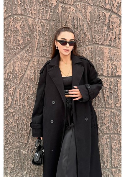 Sophia Siyah Premium Uzun Kaşe Kaban fırsatları