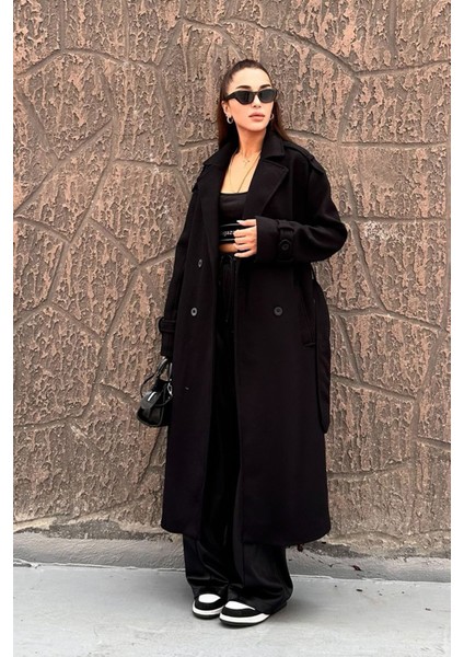 Sophia Siyah Premium Uzun Kaşe Kaban indirimleri