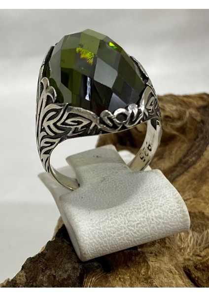 Gümüş Yeşil Taşlı Erkek Yüzük