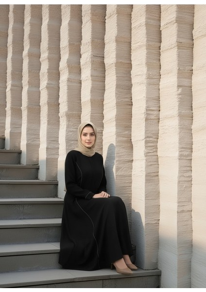 Tesettür Özel Kesim Yanları Taş Detaylı Şık ve Rahat Kadın Ferace Günlük Kullanıma Uygun Zarif Tesettür Elbise Modeli fırsatları