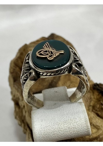 Gümüş Yeşil Taşlı Erkek Yüzük modelleri
