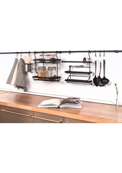 Mutfak Için Paslanmaz Tezgah Arası Boru ve Askı Seti - Siyah
