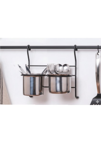 Askılı 2 Li Paslanmaz Çatal Kaşık Bıçaklık Siyah