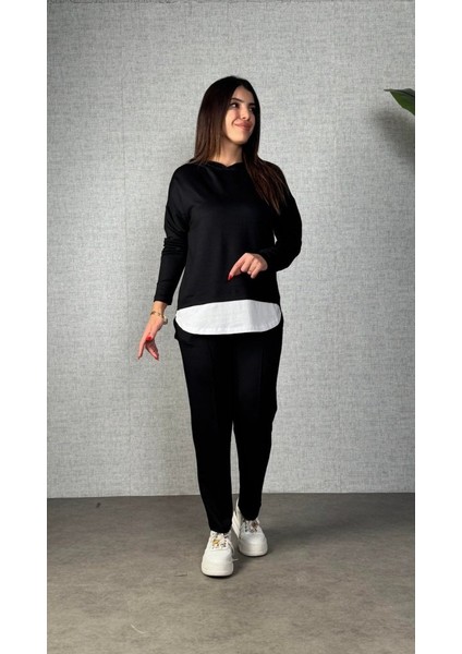 Kadın Uzun Kollu Kapşonlu Bağcıklı Viskon Iki Iplik Bluz ve Pantolon Ikili Takım fiyatları