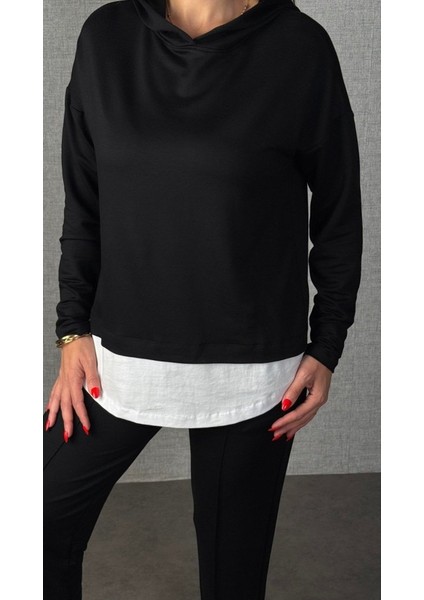 Kadın Uzun Kollu Kapşonlu Bağcıklı Viskon Iki Iplik Bluz ve Pantolon Ikili Takım fırsatları