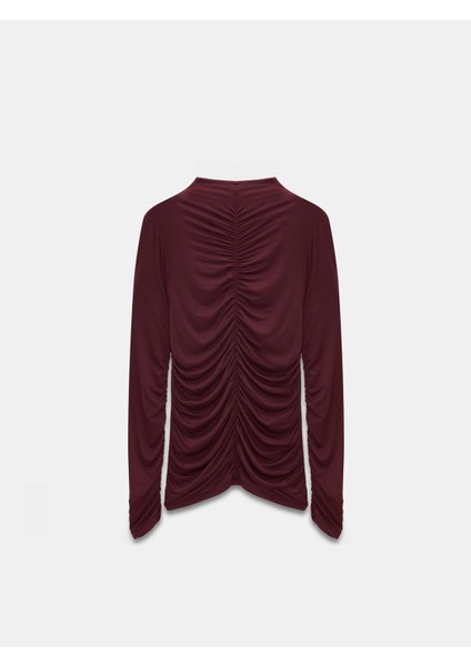 32333 Kaşmir Karışımlı Büzgülü Bluz-Bordo