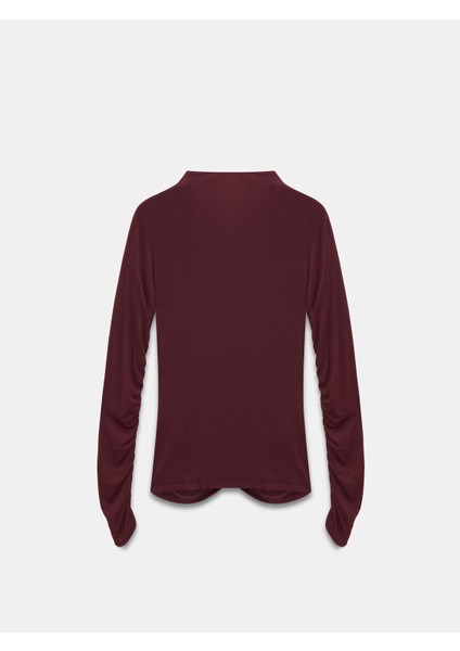 32333 Kaşmir Karışımlı Büzgülü Bluz-Bordo