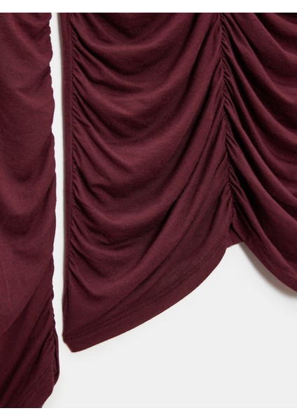 32333 Kaşmir Karışımlı Büzgülü Bluz-Bordo