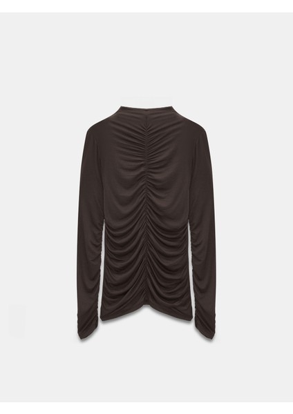 32333 Kaşmir Karışımlı Büzgülü Bluz-Kahve