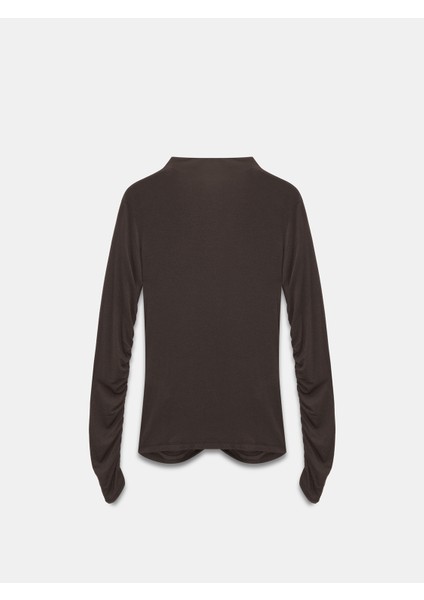 32333 Kaşmir Karışımlı Büzgülü Bluz-Kahve