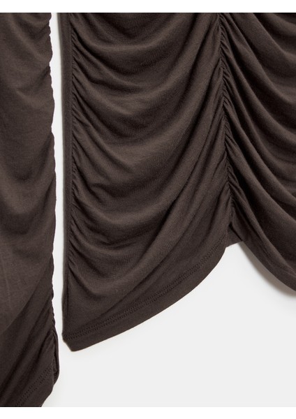 32333 Kaşmir Karışımlı Büzgülü Bluz-Kahve