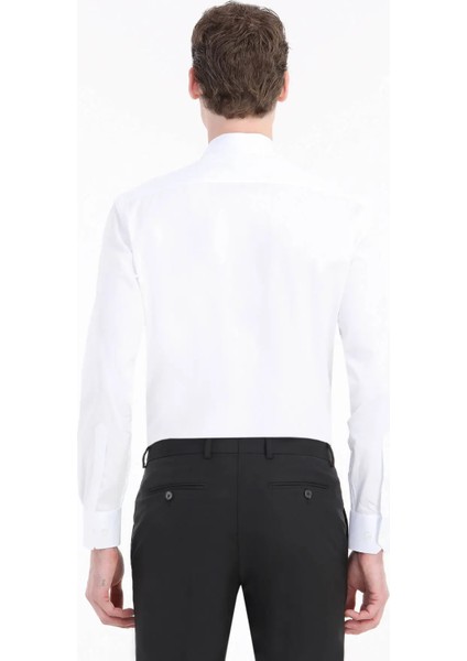 Beyaz Düz Slim Fit Dokuma Klasik %100 Pamuk Gömlek