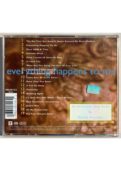 Frank Sinatra Everything Happens To Me CD (Orijnal 1996 Dönem Baskı Cd) fiyatları