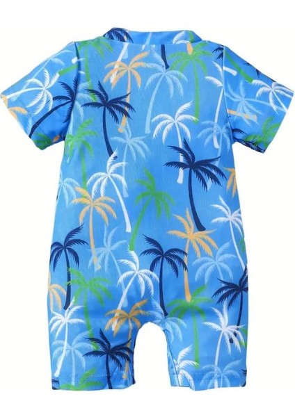 Mavi Tropik Desenli Bebek Mayo – Fermuarlı, Rahat Kesim Yazlık Swimwear