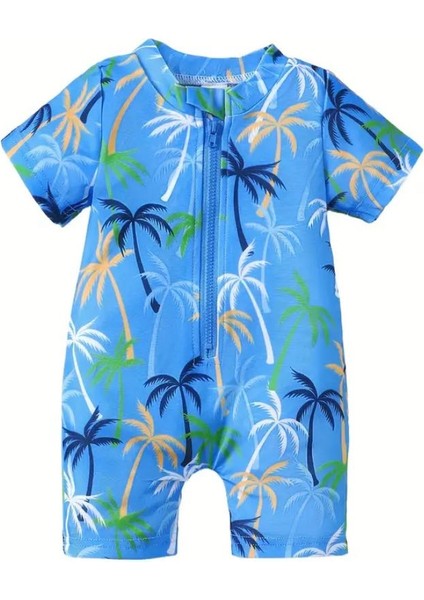 Mavi Tropik Desenli Bebek Mayo – Fermuarlı, Rahat Kesim Yazlık Swimwear fiyatları
