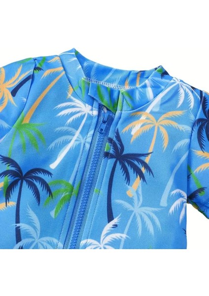 Mavi Tropik Desenli Bebek Mayo – Fermuarlı, Rahat Kesim Yazlık Swimwear modelleri