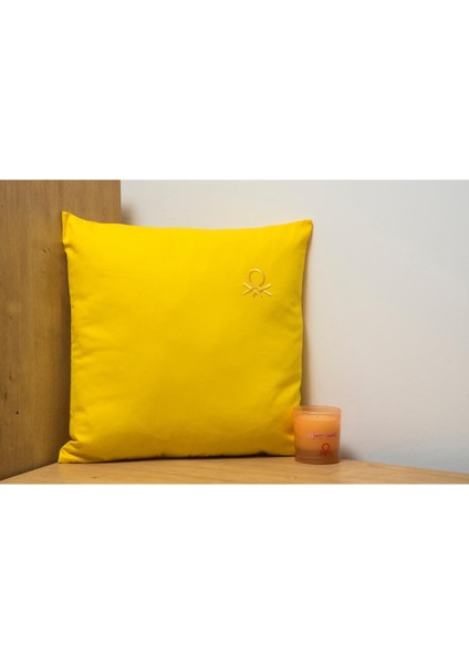 %100 Pamuk Düz Kırlent 45*45 cm (Dolu) Sarı