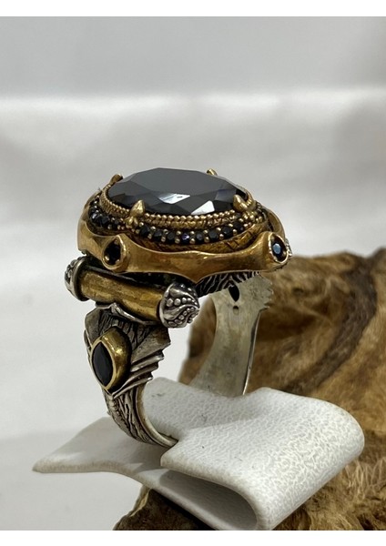 Gümüş Siyah Taşlı Erkek Yüzük