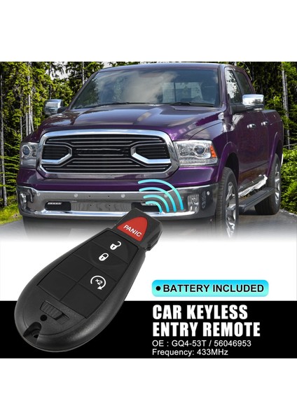 Dodge Ram Için Araba Anahtarı Fob 1500 2013-2021 2500 3500 4500 5500 2013-2018 Anahtarsız Giriş Uzaktan Kontrol GQ4-53T 4 Düğme (Yurt Dışından) indirimleri