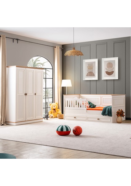 Genç Odası Takımı, Zenit Yavrulu Korkuluklu Sedir Karyola, 3 Kapaklı Dolap,