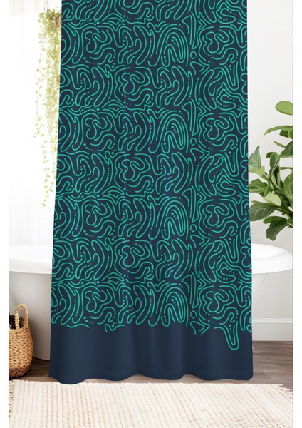 Banyo Perdesi, Yeşil Dalgalar Desenli Duş Perdesi Küvet Perdesi Halka Hediyeli 175X200CM Bp-48 fiyatları